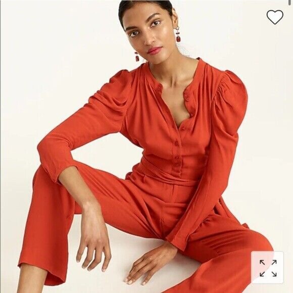 NWT J. Crew New Drapey Puff-Sleeve Jumpsuit Holiday Red Sz 6 **Shipping On US!** - Picture 11 of 11